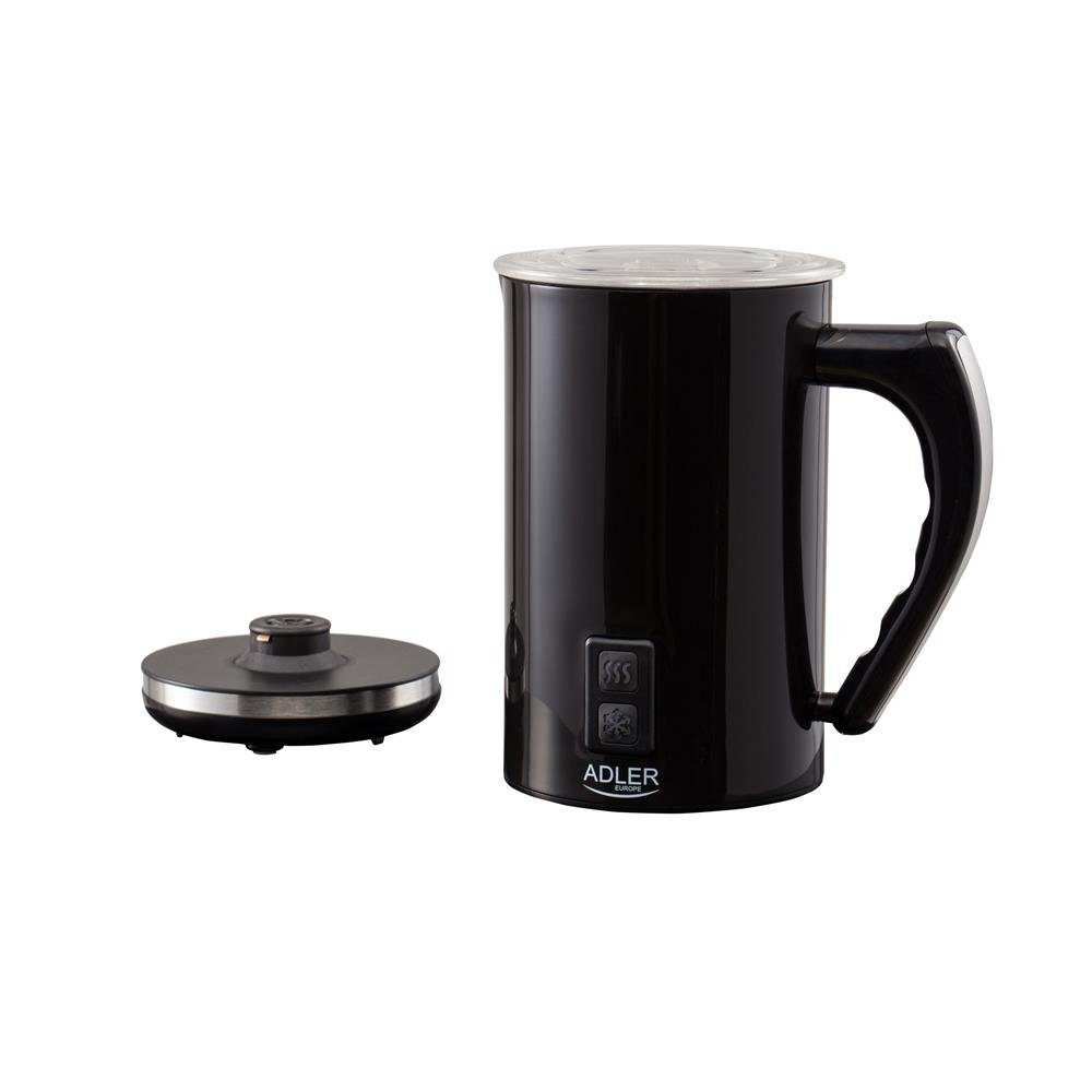 Adler Milchaufschäumer AD 4478, elektrischer Milchschäumer, 500 W, 115 ml / 240 ml, 360° System, Cappuccino, Latte Macchiatto, heiße Schokolade, kalt, warm, Milch, Edelstahl, elektrisch, schwarz