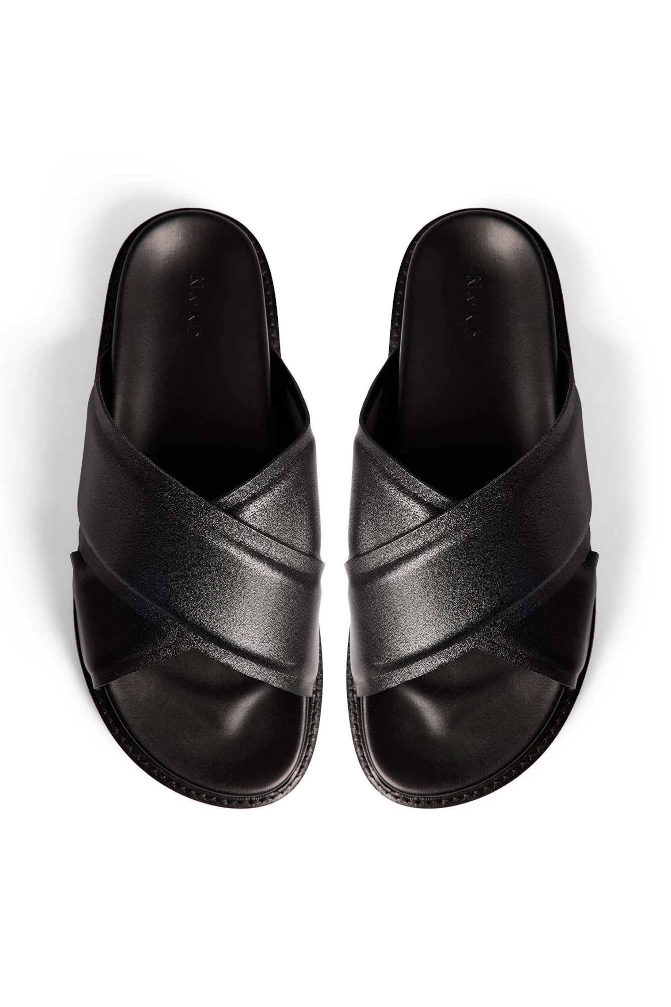 Leather Padded Crossed Strap Slippers