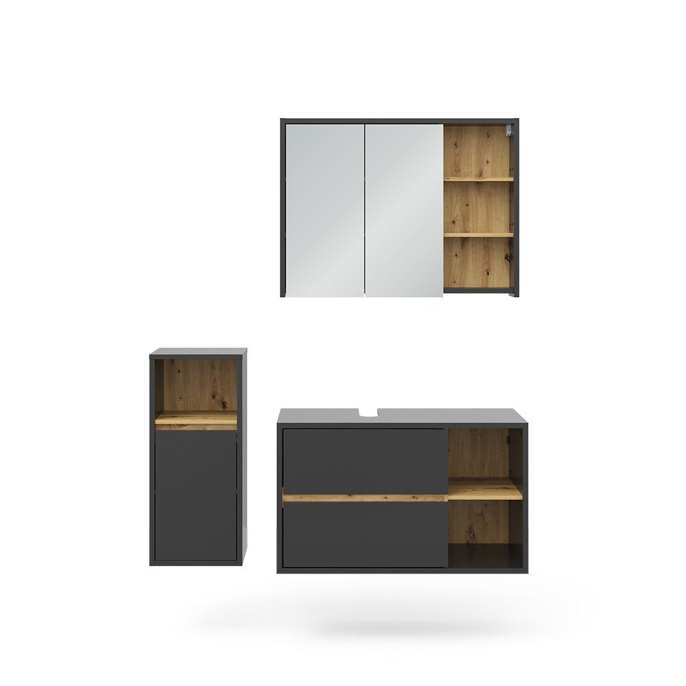 Vicco Badmöbel-Set Badezimmerschrank-Set VIOLA Anthrazit/Artisan-Eiche, (3-St., 3-er Set)