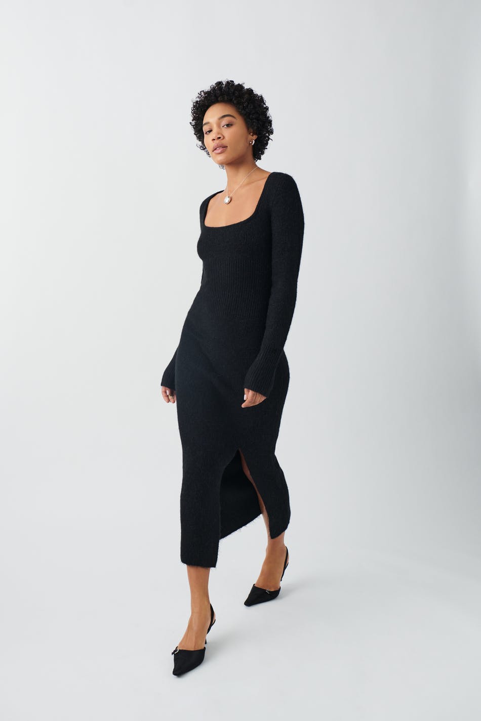 Square neck knit dress