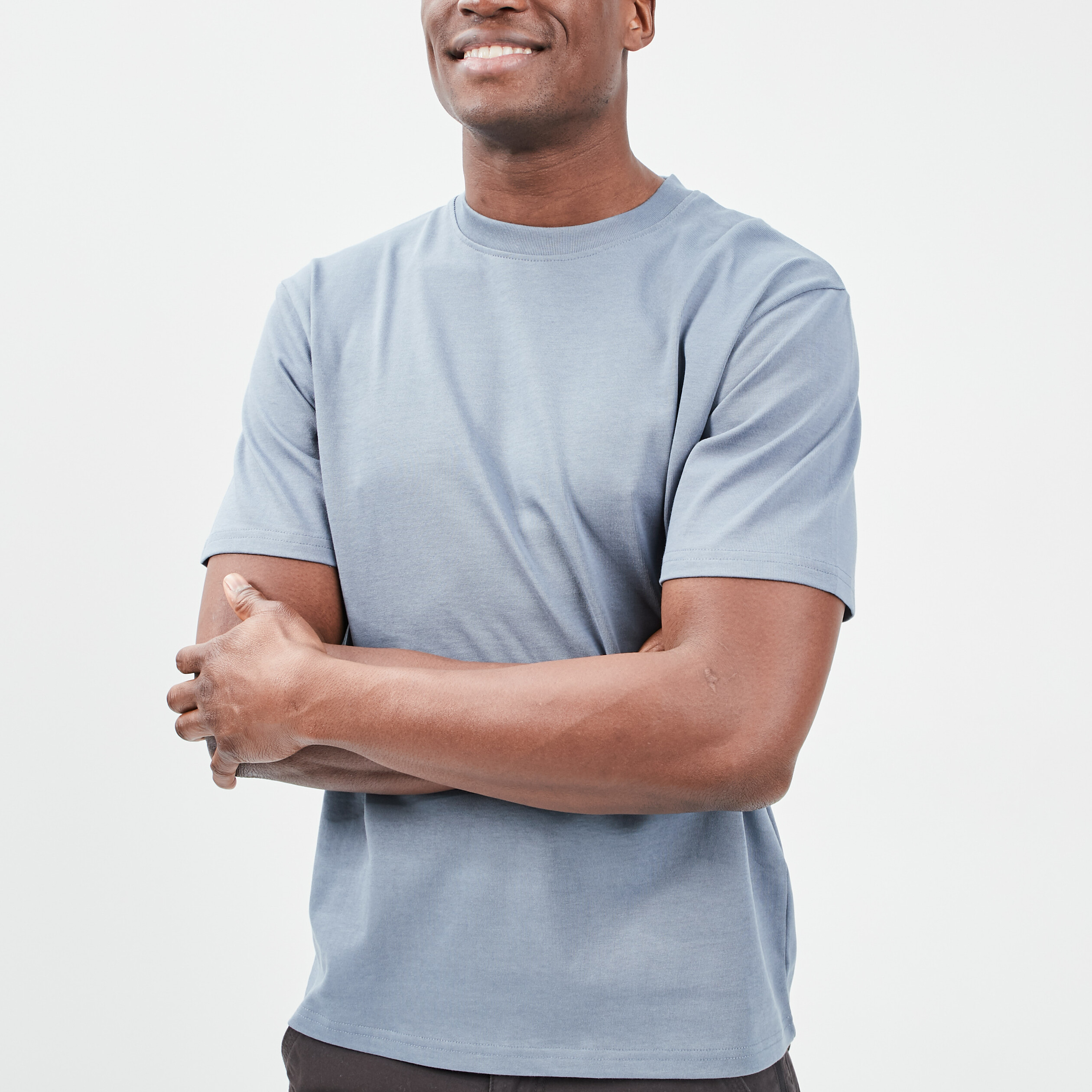 T-shirt droit col rond bleu gris homme | La Halle