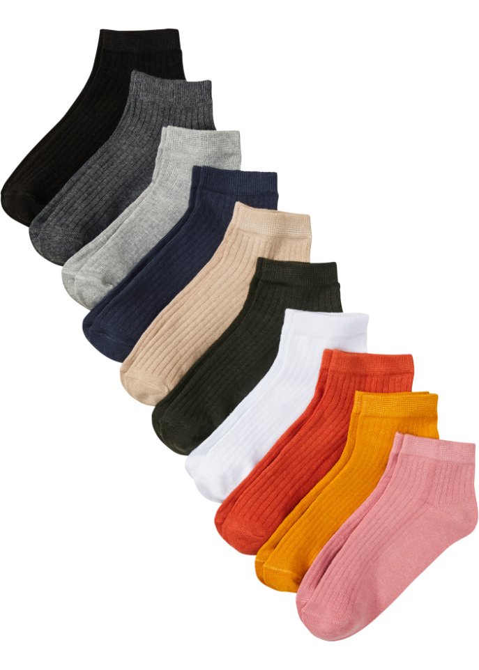 Kurzsocken (10er Pack) in Rippstruktur mit Bio-Baumwolle