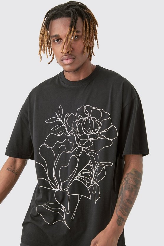 Tall schwarzes florales T-Shirt