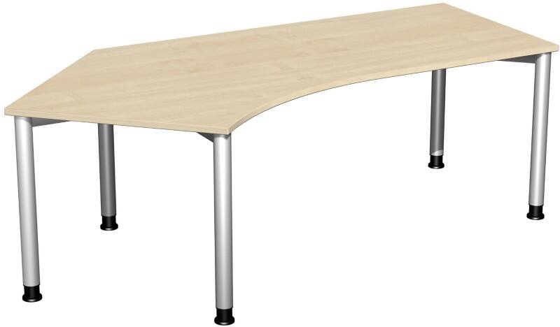 4 Fuß Flex Schreibtisch 135° links höhenverstellbar, 2166x1130x680-800, Ahorn/Silber