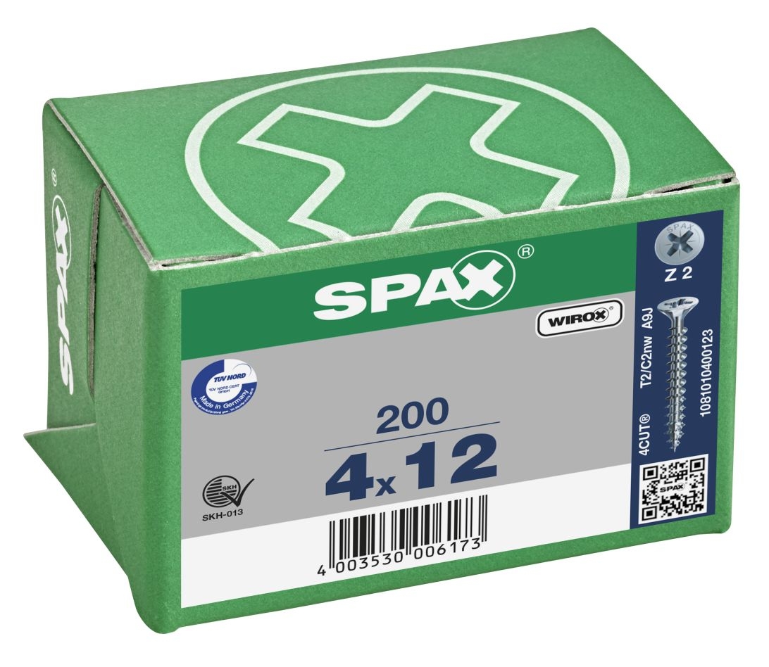 SPAX 1081010400123 Șurub universal 4 x 12 mm Filet complet, Cap înecat, Cap Phillips Z2 - 200 bucăți