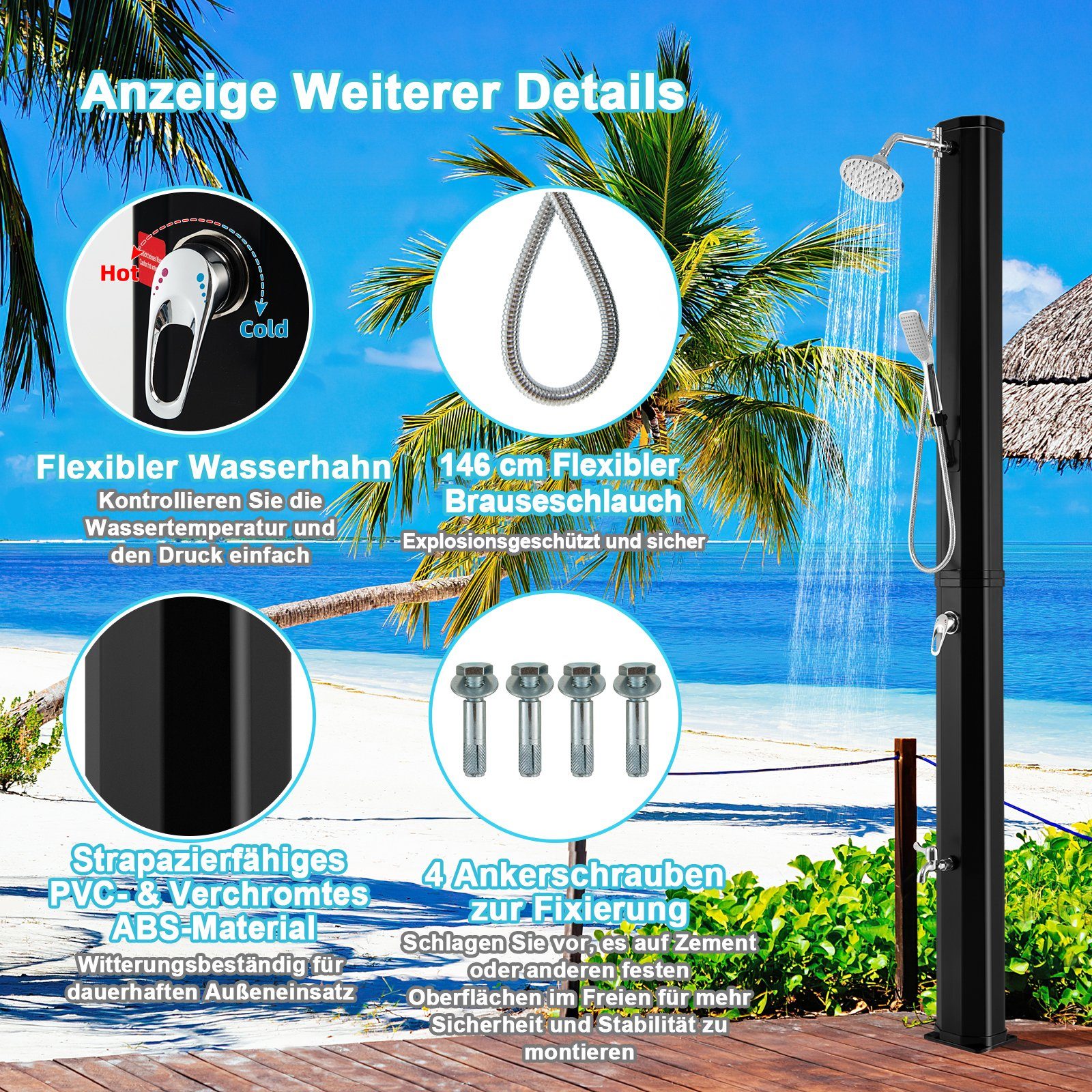 COSTWAY Solardusche 35L Gartendusche, max. 60°C, ohne Stromanschluss, mit Handbrause