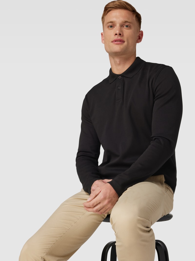 Poloshirt mit langen Ärmeln in schwarz