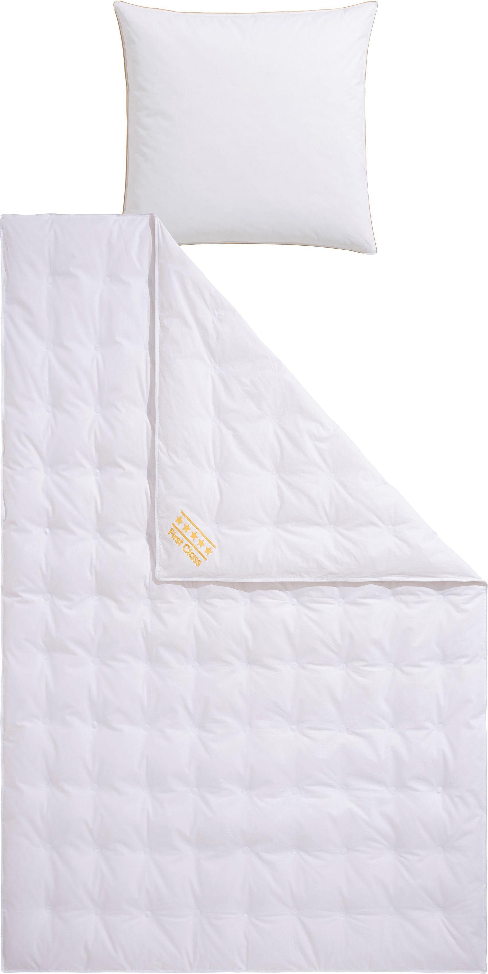 Daunenbettdecke + Federkissen, Emilias, OBB, Füllung: 90% Daunen, 10% Federn, Bezug: 100% Baumwolle, Bettwaren-Set, 135x200 oder 155x220 cm, für Sommer oder Winter
