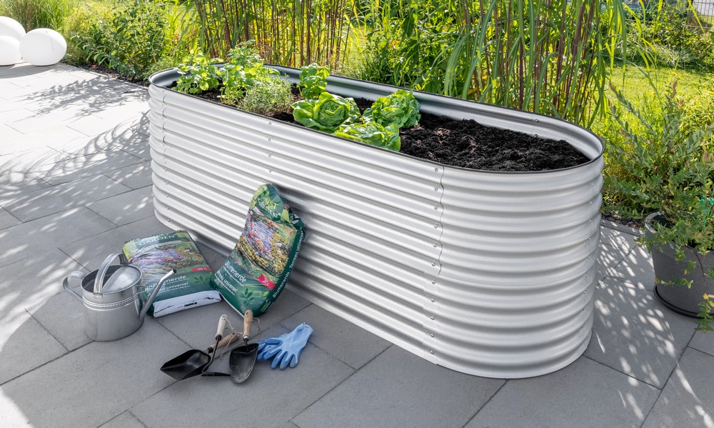 Powertec Garden Stahl Oval Hochbeet XL - Silber