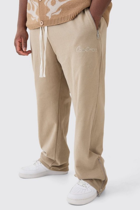 Plus gerippte Oversize Jogginghose mit Applikation und Reißverschluss
