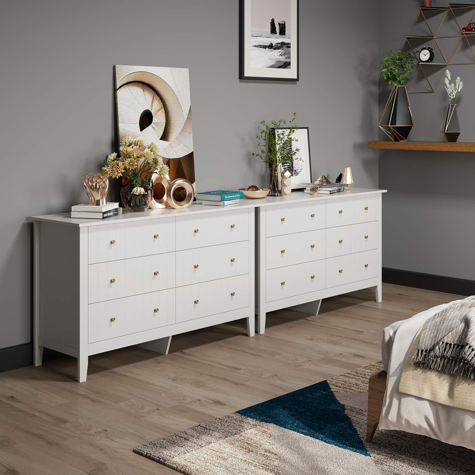 Homfa Kommode, Sideboard, Kommodenschrank, mit 6 Schubladen, weiß, 133x45x79,5cm