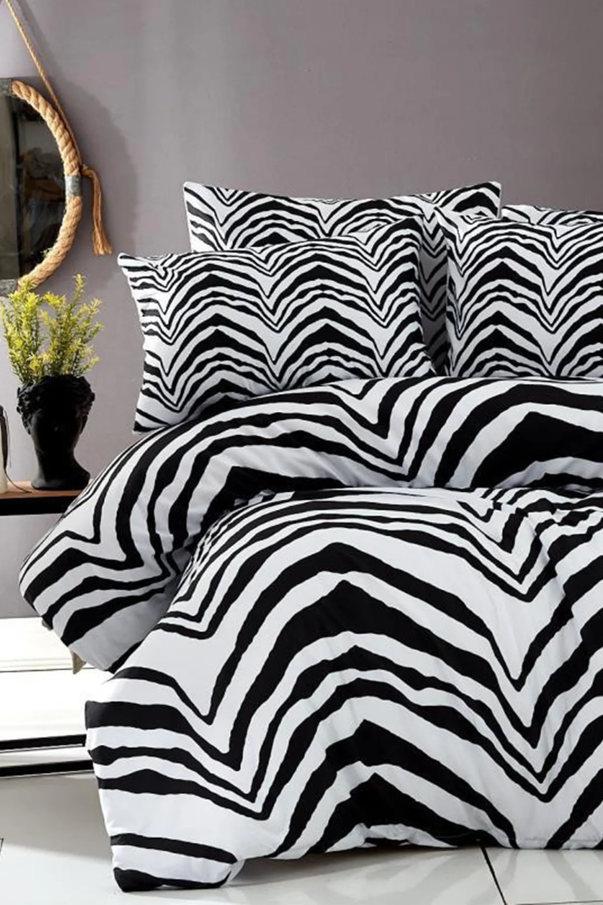 Çeyiz Diyarı  Zebra-Doppelbettbezug-Set Schwarz Weiß