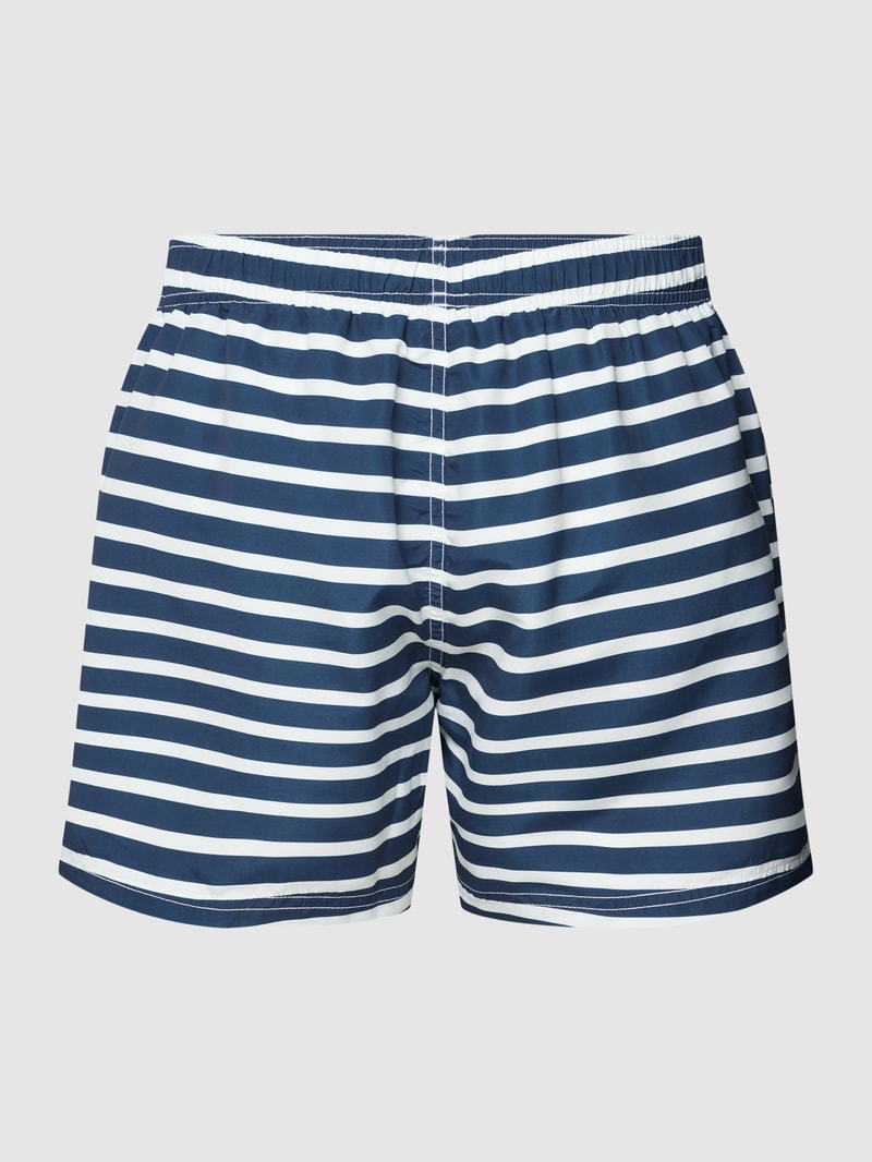 Badehose mit Label-Applikation Modell 'SUBMERGED' in dunkelblau