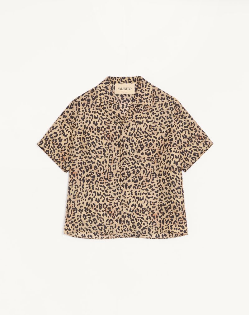 Camisa Valentino Habotai Silk Bowling com estampa Fauve Eclat Animalier