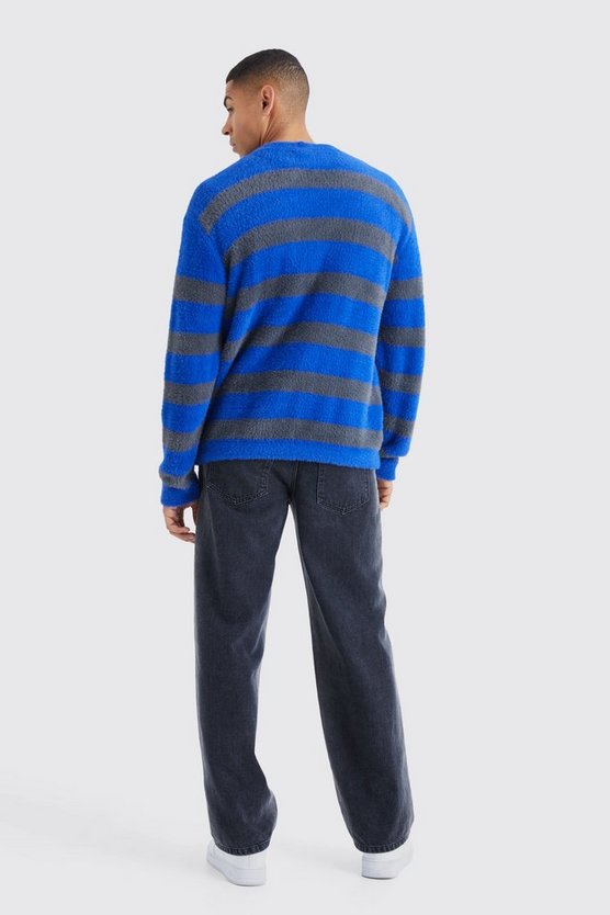 Flauschiger Oversize Cardigan mit Streifen