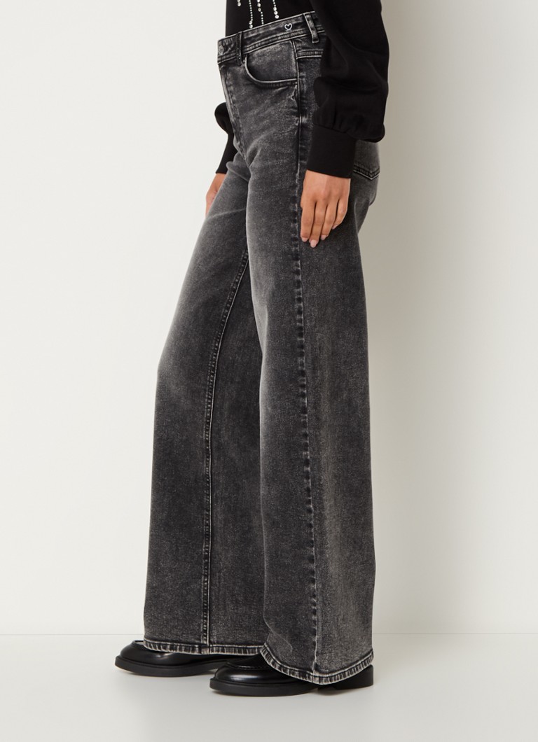 Taifun Hose high waist wide leg jeans with colored wash and rhinestones