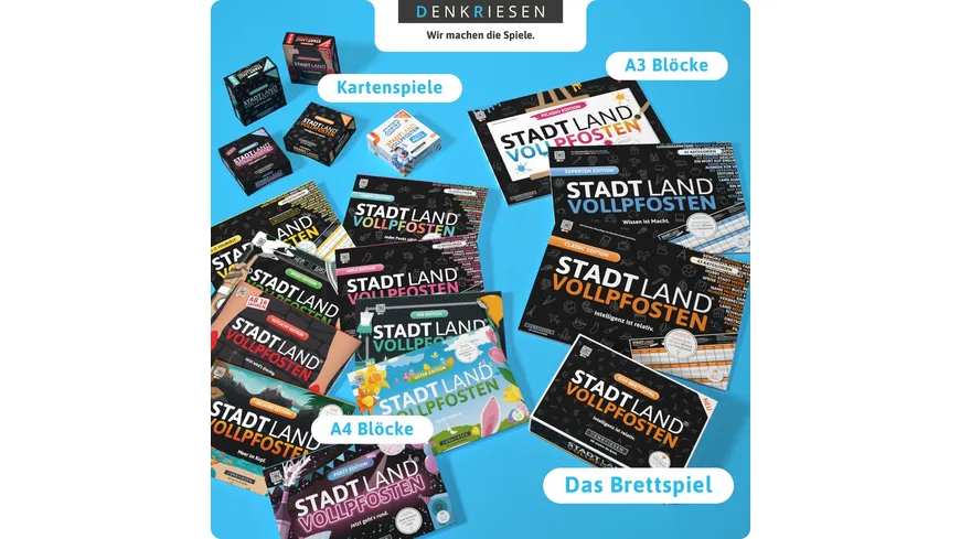Denkriesen - STADT LAND VOLLPFOSTEN® – Das Kartenspiel – PARTY EDITION 