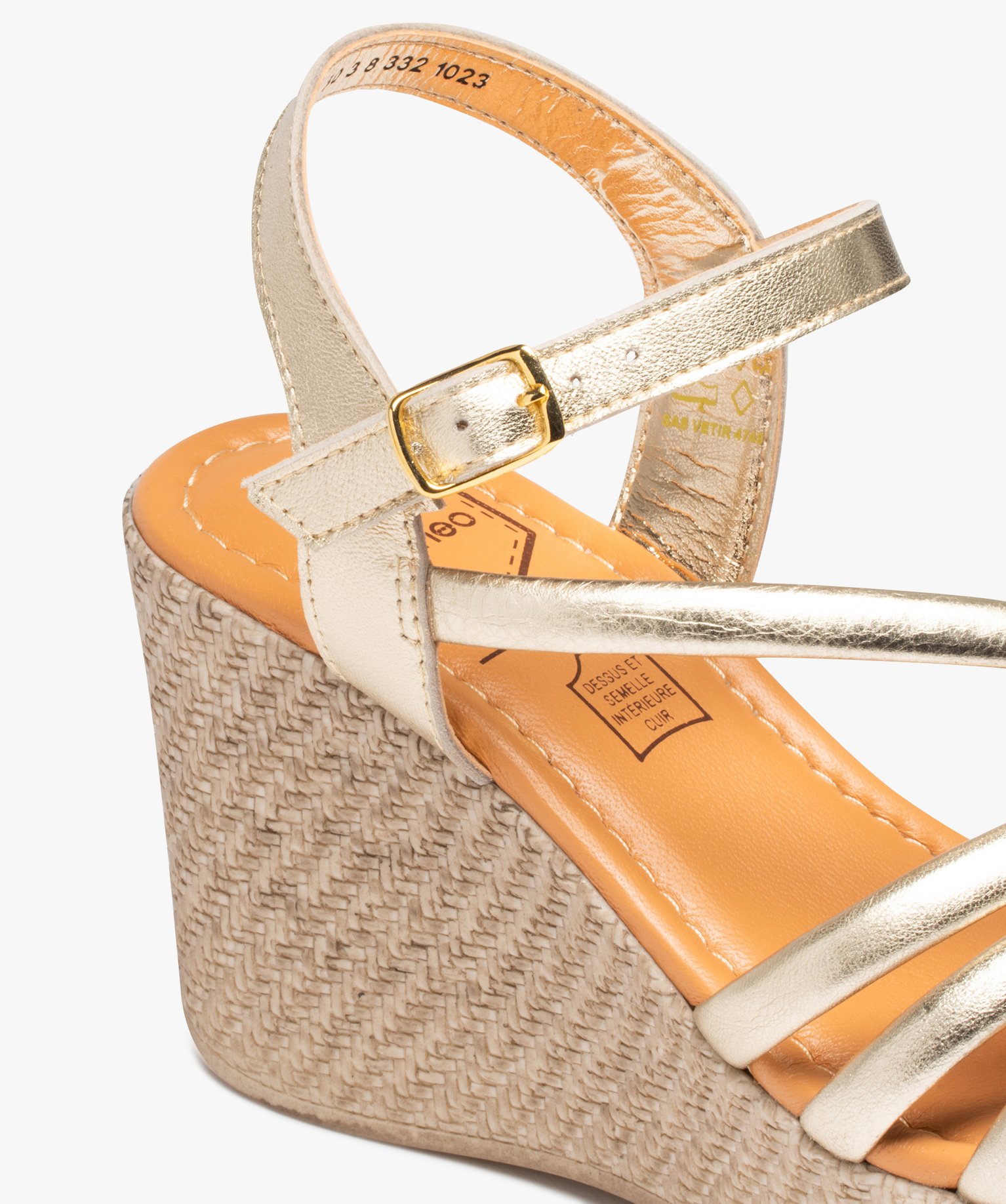 Sandales femme compensées à brides métallisées en cuir -... or | GEMO