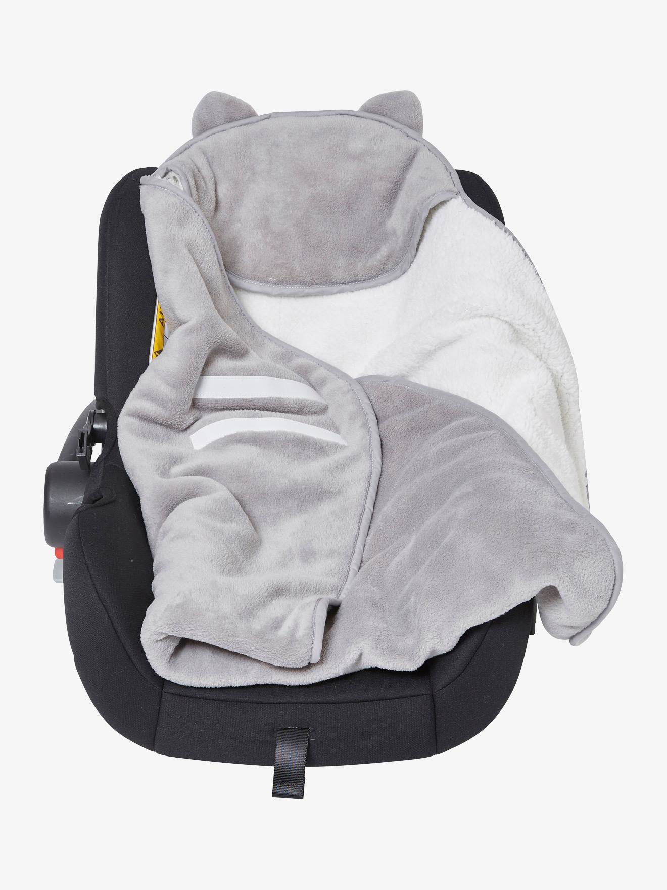 Vertbaudet Einschlagdecke für Babyschale, Mikrofaser/Fleece Oeko-Tex, personalisierbar - weiß/grau