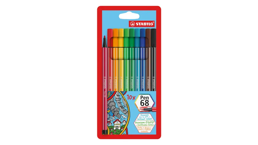 STABILO® Premium-Fasermaler - STABILO Pen 68 - 10er Pack - mit 10 verschiedenen Farben sortiert
