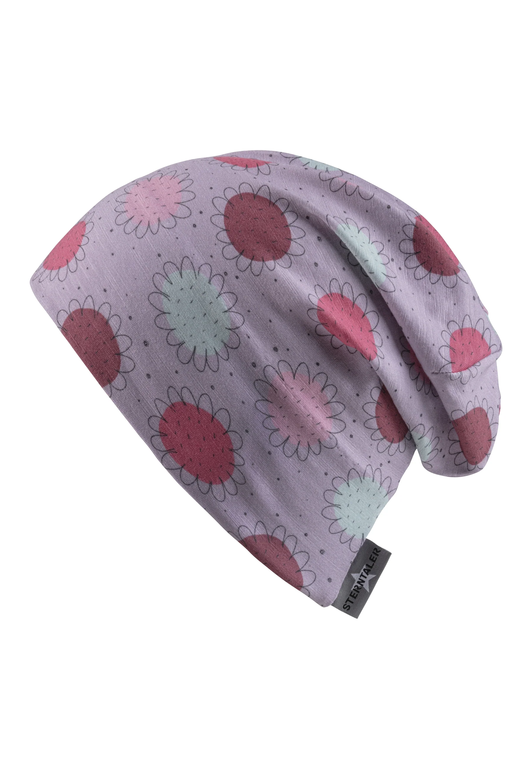 Beanie bedruckt mit Blümchen in flieder
