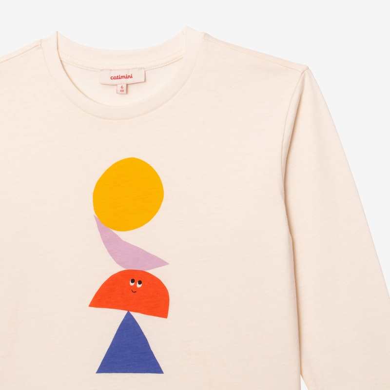 T-shirt fille print arty ludique en coton recyclé blanc Catimini