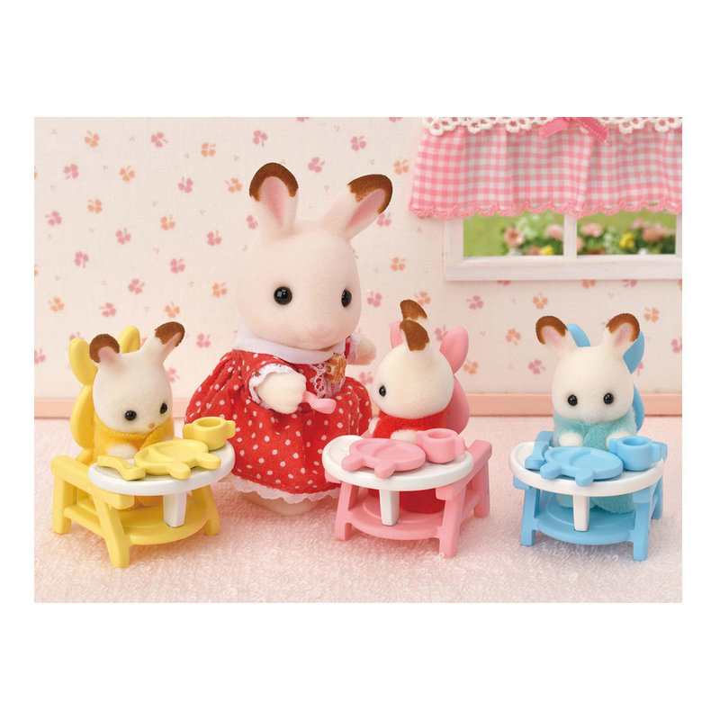 5532 Les triplés lapin chocolat et accessoires puériculture Sylvanian