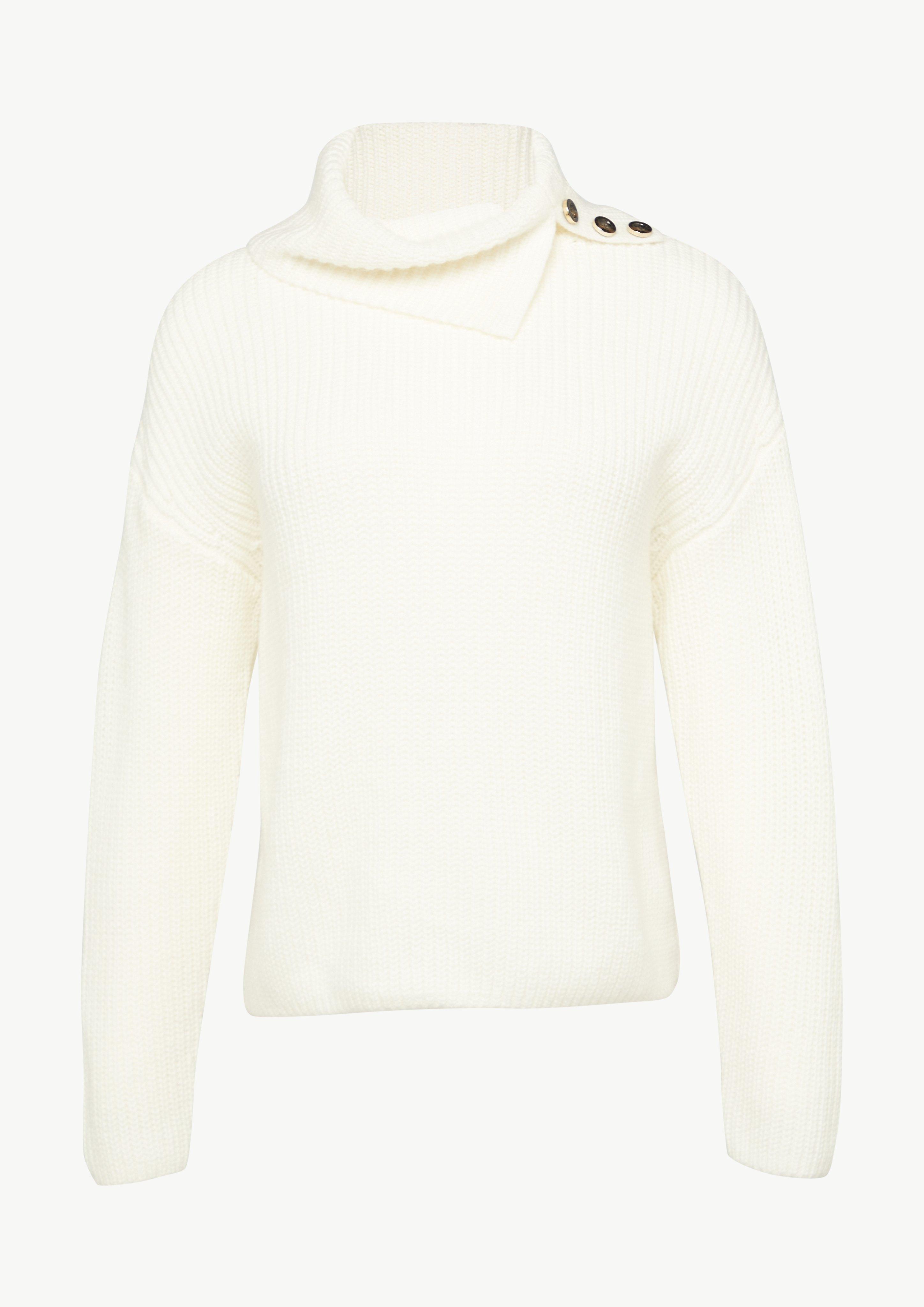 Rollkragenpullover mit Zierknöpfen - weiß