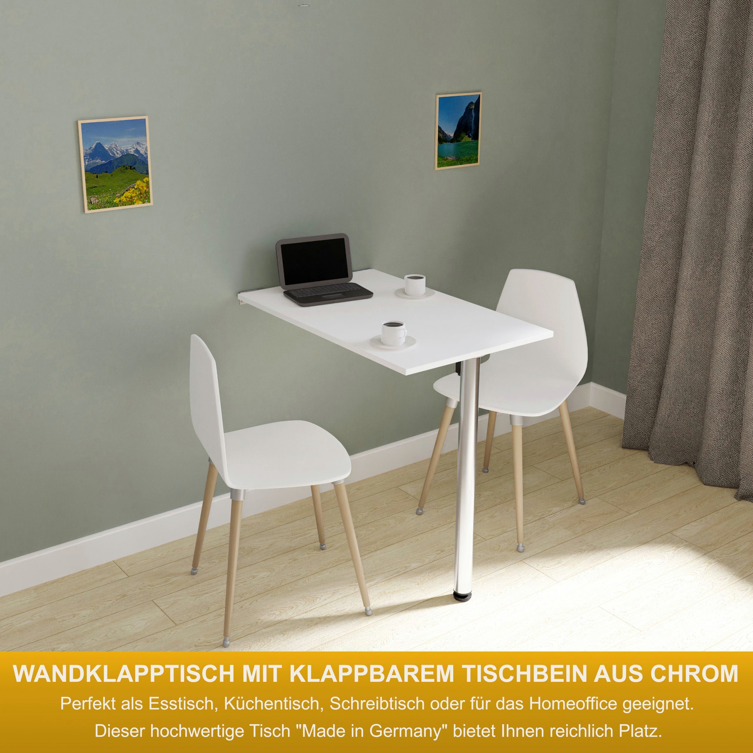 KDR Produktgestaltung Klapptisch 80x50 Wandklapptisch Esstisch Küchentisch Schreibtisch Wand Tisch, Weiß