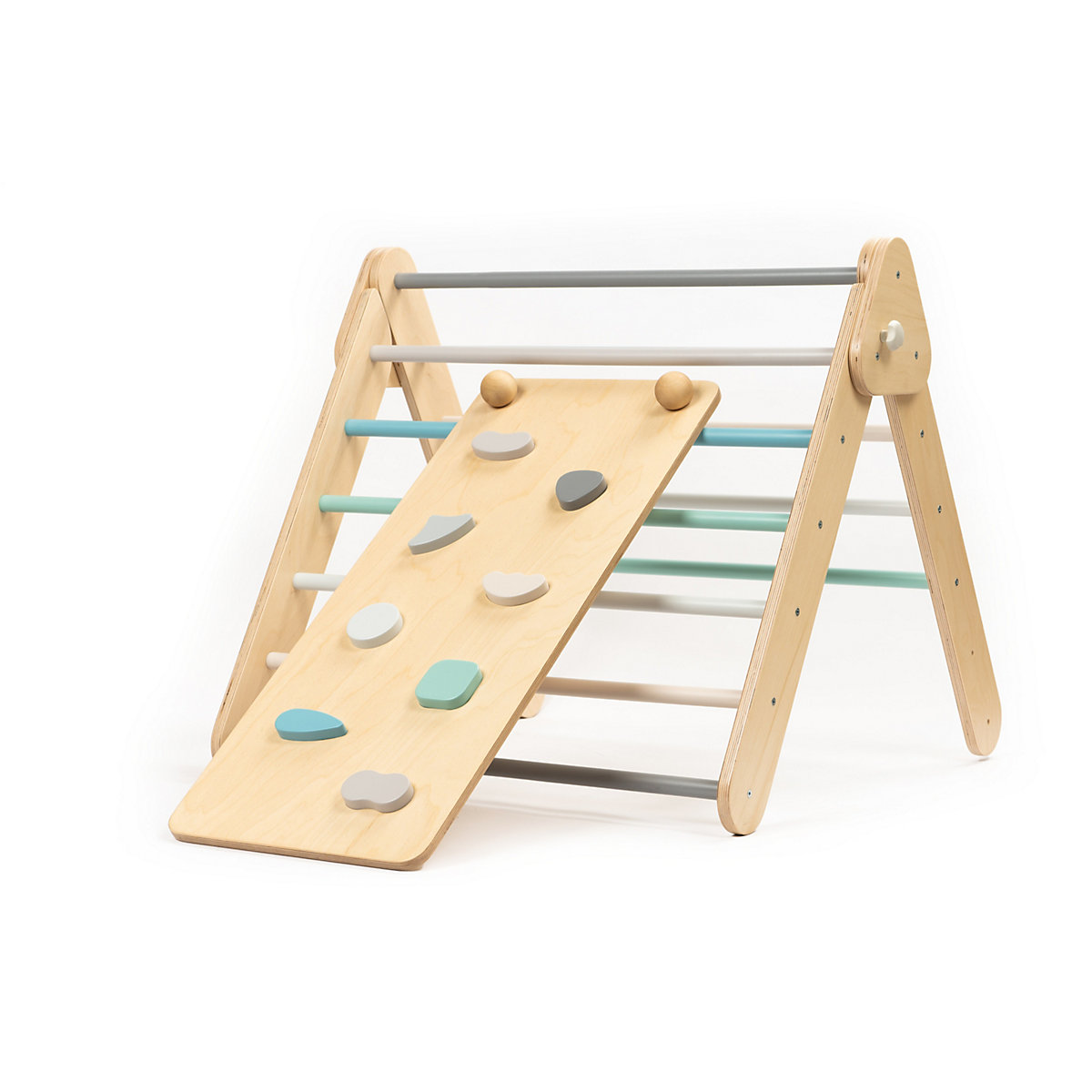 Klettergerüst mit Rampe und Rutsche Indoor, Kletterdreieck aus Holz, Klettern Innnen Kleinkind