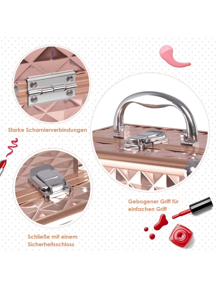 COSTWAY Kosmetikkoffer mit Spiegel in Gold günstig kaufen 23 cm