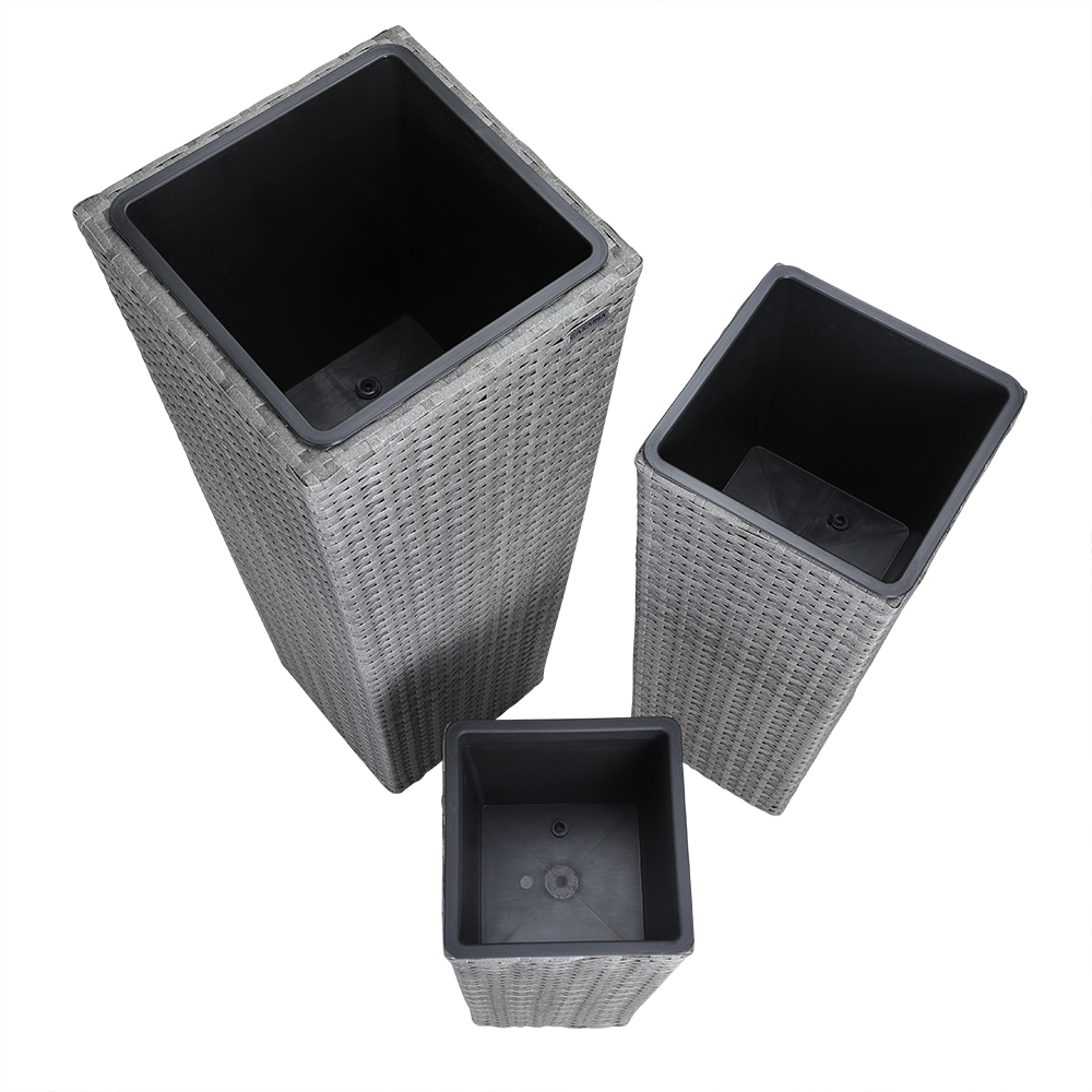 Casaria Blumenkasten Polyrattan 80x30x30cm 61x24,5x24,5cm 41x21x21cm 3er Set grau