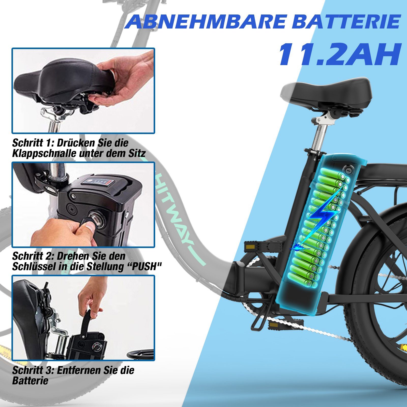 HITWAY E-Bike, Elektrofahrrad klapprad E-Bike FatReifen 20