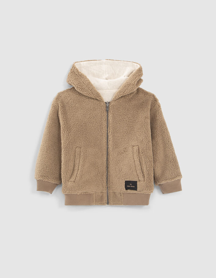 Cardigan réversible écru Sherpa et moka molleton garçon