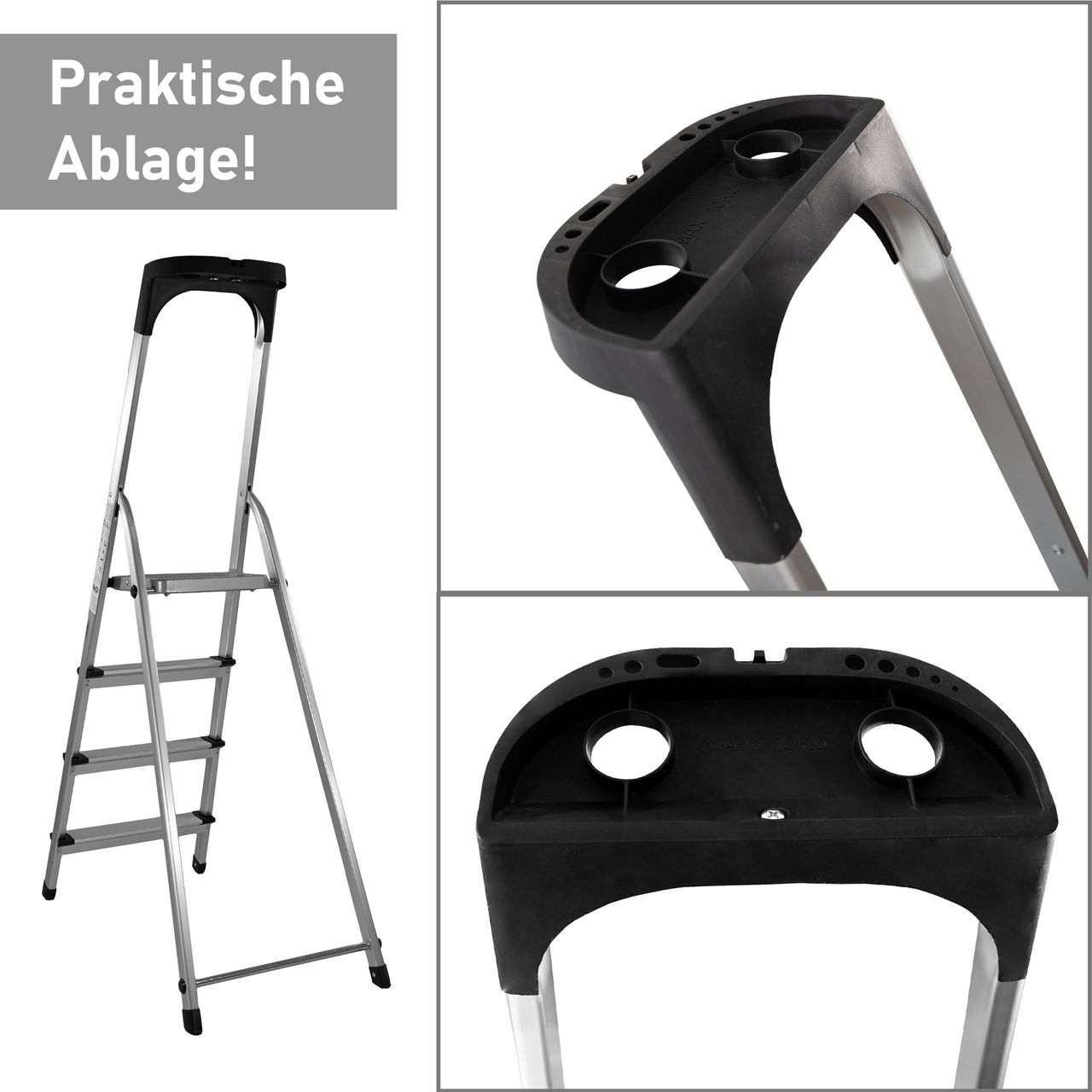 Lemodo Stehleiter mit 4 Stufen, Aluminium Trittleiter