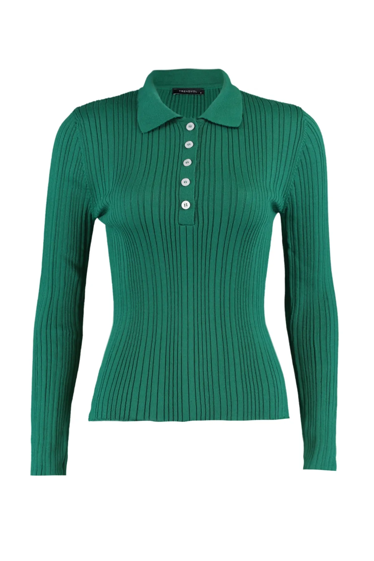 Trendyol Collection  Smaragdgrüner gerippter Strickpullover mit Polokragen TWOAW21KZ0773