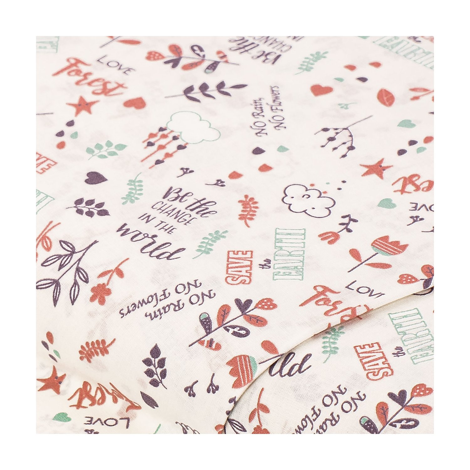 Baumwollstoff Blumen/Schrift 
