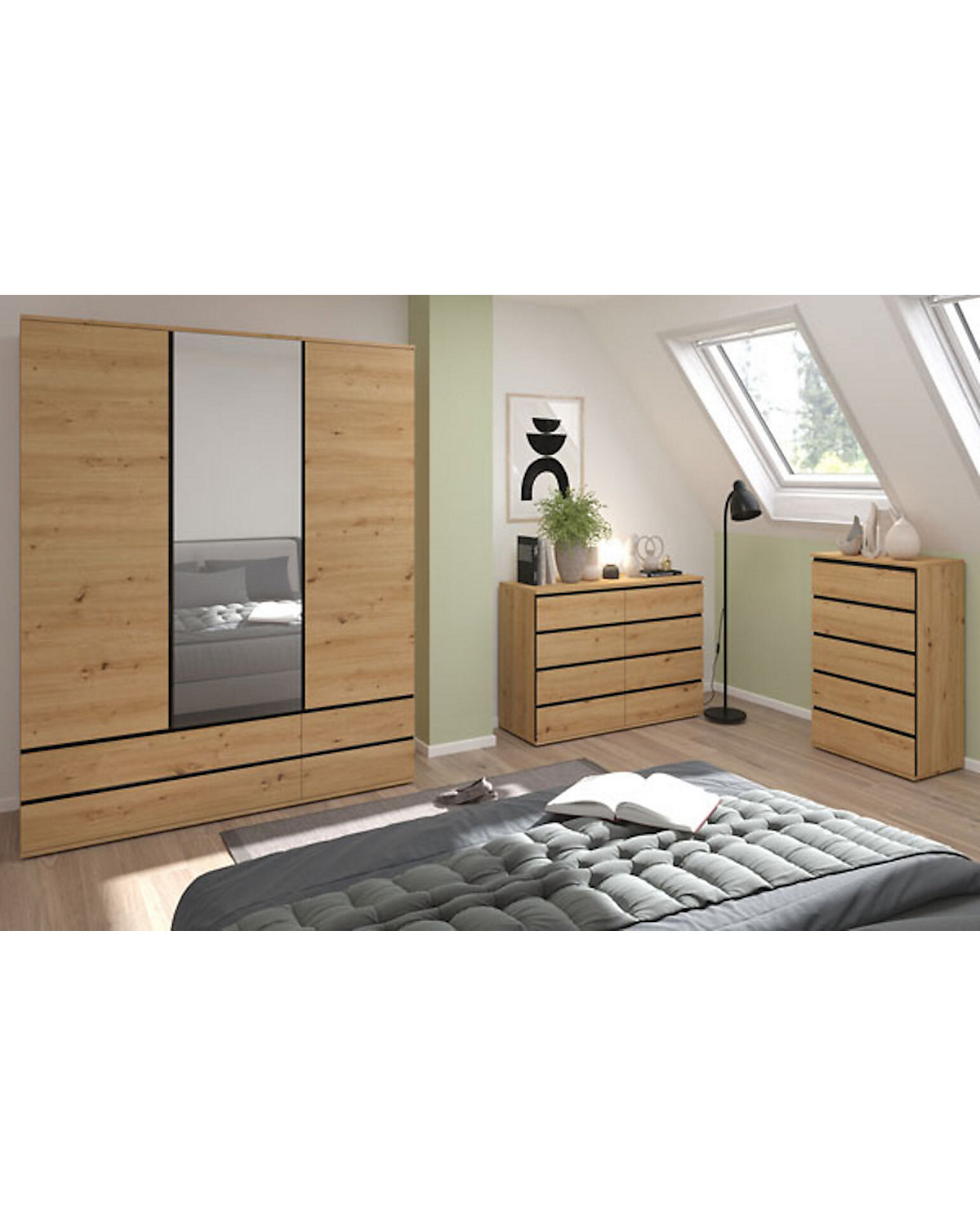 Kleiderschrank Naxos Drehtürenschrank Spiegel 165cm artisan eiche schwarz matt