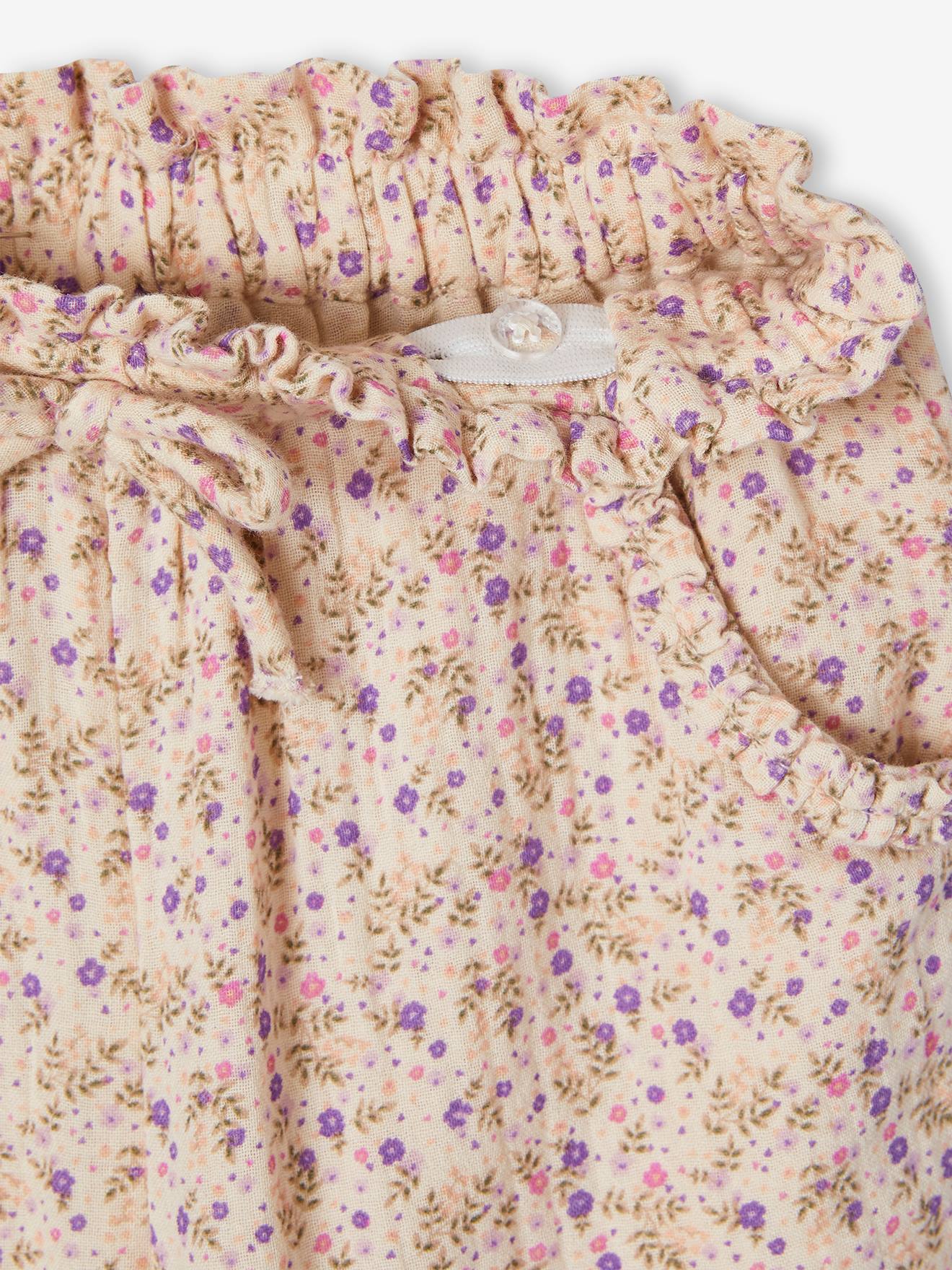 Pantacourt en gaze de coton fille bleu