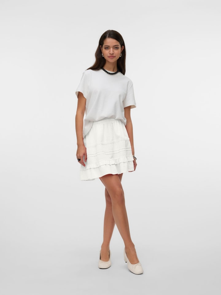 Vero Moda Legerer Sommer Rock mit Rüschen und elastischem Bund in Weiß günstig kaufen