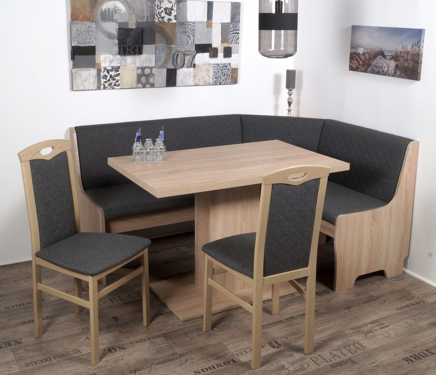 Stolebaenk Eckbankgruppe Bremen OLNIPI, (Eckbank Set, 1xEckbank, 1xTisch, 2x Stuhl), Links und rechts aufbaubar