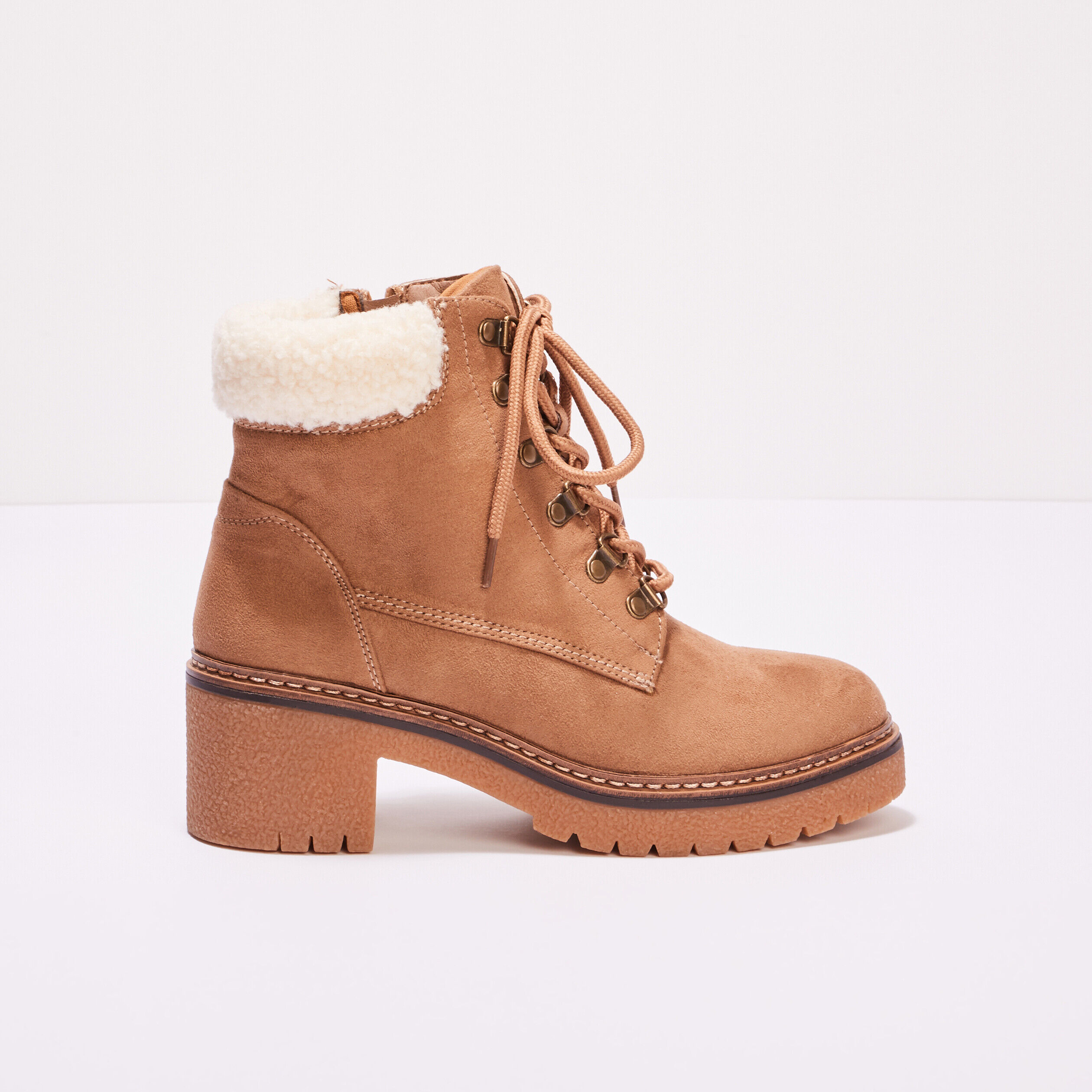 Bottines ranger à talons camel femme | Cache Cache