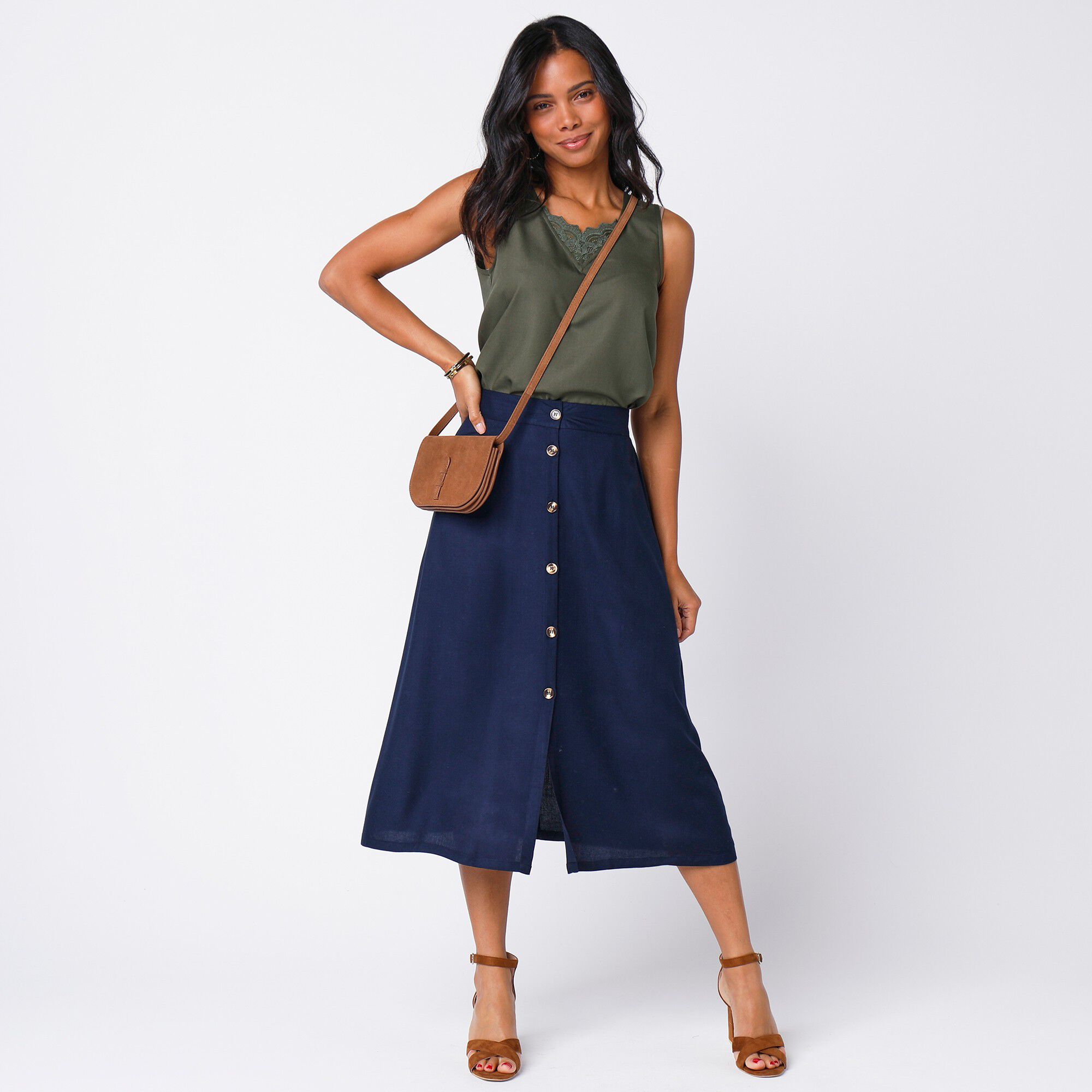 Jupe boutonnée fluide unie, spéciale petites