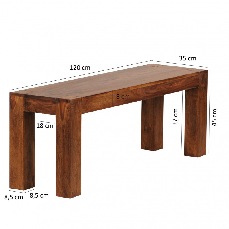Wohnling Sheesham Massivholz Esszimmer Sitzbank Bank 120 x 35 cm Holz