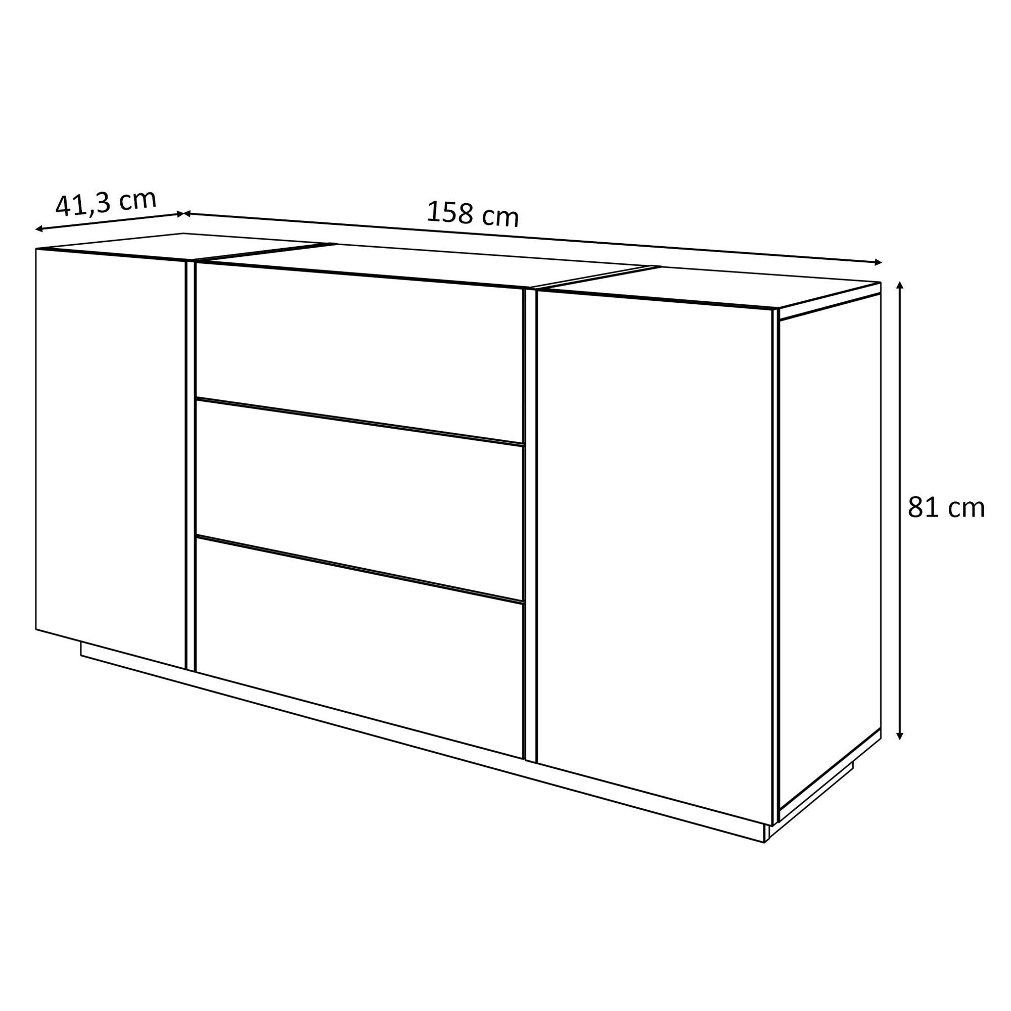 yourhouse24 Kommode ONYX Sideboard Hochglanz Push-Open / Goldgriffe 158 cm