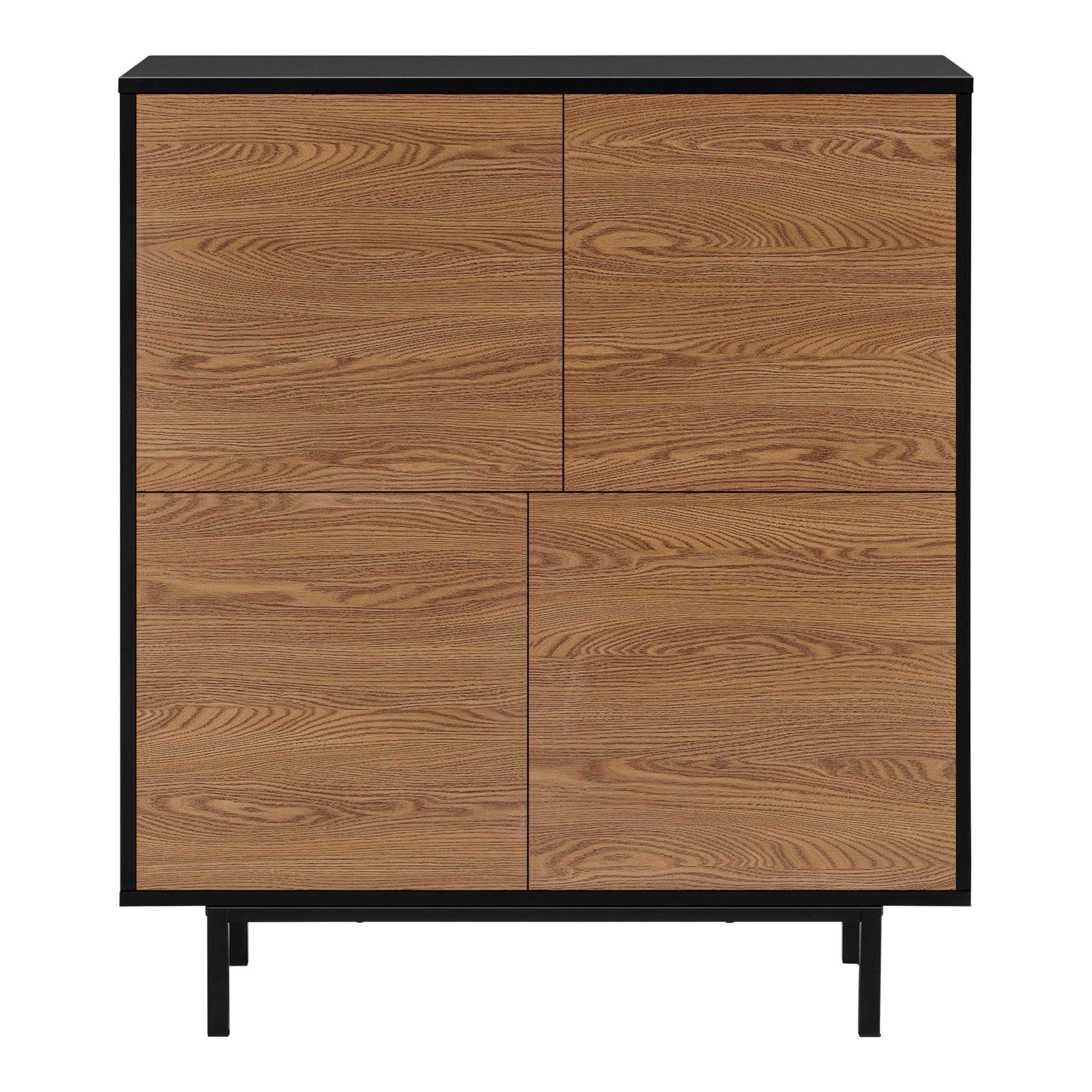 en.casa Beistellschrank Gnosjö Kommode 4 Türen Push-to-open-Technik Schwarz/Dunkler Holzton