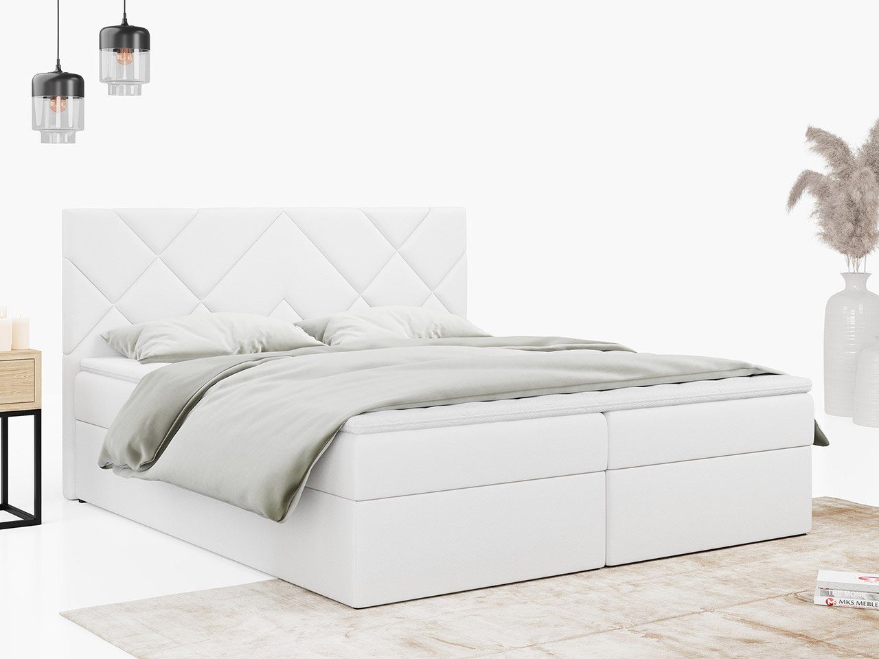 MKS MÖBEL Boxspringbett STELLE 3, Doppelbett mit Bettkasten für Schlafzimmer, mit Multipocket-Matratze
