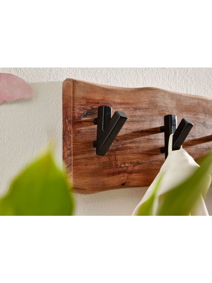 KADIMA DESIGN Wandgarderobe, Akazien-Massivholz & Metall, Naturkante, 60x17x9 cm günstig kaufen onesize