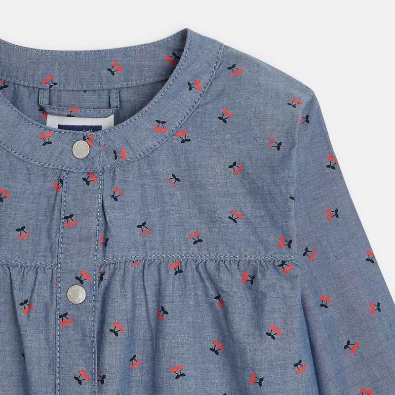 Tablier d'écolière motif cerises bleu fille