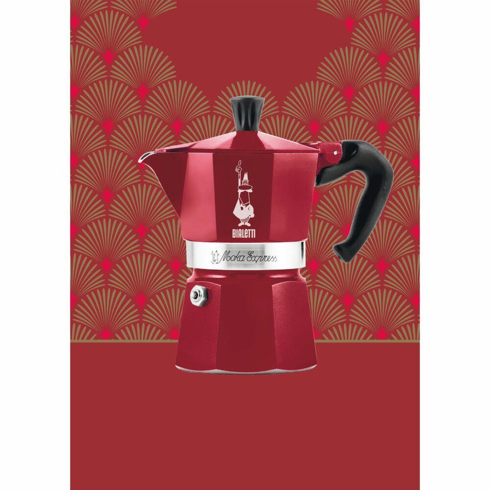 BIALETTI Espressokocher Deco Glamour Moka Express für 3 Tassen Rot